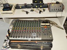 A VINTAGE ALICE 12.28 MIXING DESK, with power supply and semi hard case, an Alesis Microverb 2 in