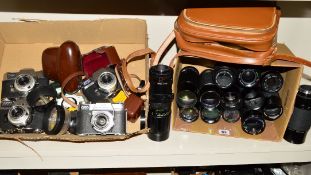 A TRAY OF KODAK RETINA REFLEX CAMERAS, and a box of fourteen lenses, there are two MK3, a MK4 and