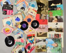 A BOX OF OVER 150 SINGLES FROM THE 1950'S AND 60'S AND 18 L.P'S, artists include The Beatles,