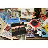 TWO TRAYS OF 30 L.P'S, 12'' AND 70 7'' SINGLES, artists include The Beatles, Elvis Presley, The