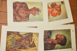 JOY ADAMSON (1910-1980), five lithographic prints depicting African tribes people, unmounted,