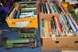 THREE BOXES OF BOOKS, relating to Locomotives, together with a model 'Flying Scotsman'