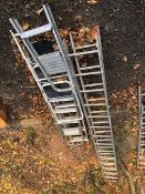 A LARGE DOUBLE EXTENSION ALUMINIUM LADDER, medium extension ladders and three step