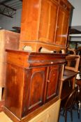 A VICTORIAN MAHOGANY CHIFFONIER, yewwood two door cupboard, Edwardian perdonium, an oak fall front