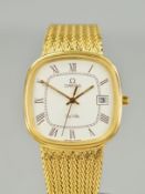 AN OMEGA DE VILLE WRIST WATCH, the curved edged square shape dial with Roman numeral hour markers