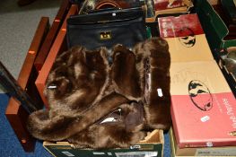 VARIOUS HANDBAGS, to include M&S, some not used, faux fur gloves, hats, muff and bag, boxed shoes