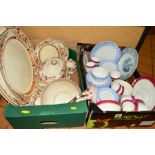 TWO BOXES OF CERAMIC TEA/DINNERWARES, etc to include Derby fruit bowl with some servers, Wedgwood '