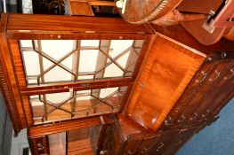 A REPRODUCTION MAHOGANY BUREAU/BOOKCASE and a mahogany open bookcase (2)