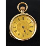 AN EARLY 20TH CENTURY 9CT GOLD OPEN FACE POCKET WATCH, the watch with Roman numeral hour markers and