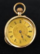 AN EARLY 20TH CENTURY 9CT GOLD OPEN FACE POCKET WATCH, the watch with Roman numeral hour markers and