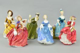 SIX ROYAL DOULTON FIGURES, 'Sandra' HN2275, 'Top O' the Hill' HN1834, 'Hilary' HN2335, 'Autumn