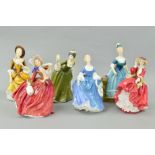 SIX ROYAL DOULTON FIGURES, 'Sandra' HN2275, 'Top O' the Hill' HN1834, 'Hilary' HN2335, 'Autumn