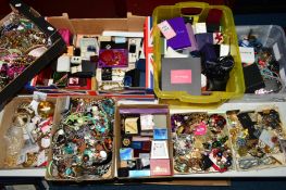 A MIXED LOT OF COSTUME JEWELLERY in nine boxes