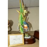 A LIMITED EDITION HEREFORD FINE CHINA FIGURE 'KINGFISHER' WITH IRISES', No 7/100, set into a