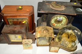 VARIOUS CLOCKS AND TIMEPIECES, to include Kundo domed clock, three wooden mantel clocks (one