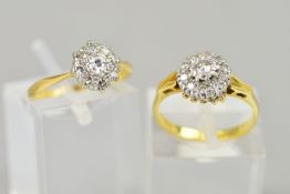 TWO MID TO LATE 20TH CENTURY DIAMOND ROUND CLUSTER RINGS, each incorporating approximately 0.20ct of