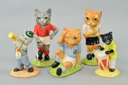 FIVE BESWICK ANIMAL FUN CHARACTERS to include three limited edition Football Felines 'Mee-Ouch'