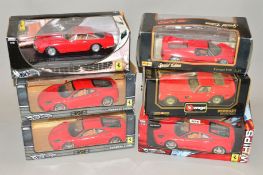 SIX BOXED DIE-CAST FERRARI CARS, to include Hot Wheels, Burago, Maisto etc