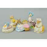 THREE BEATRIX POTTER FIGURES, to include two Beswick 'Jemima Puddleduck' and 'Hunca Munca' and Royal