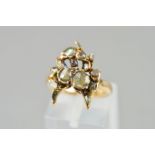 A ROSE CUT DIAMOND DRESS RING, abstract design, ring size K, hallmarked 9ct gold, Birmingham, date