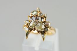 A ROSE CUT DIAMOND DRESS RING, abstract design, ring size K, hallmarked 9ct gold, Birmingham, date