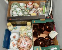 TWO BOXES AND LOOSE CERAMICS ETC, to include two miniature Royal Worcester blush ivory Belleek vases