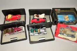 SEVEN ASSORTED BOXED DIE-CAST CARS, to include Franklin Mint, Burago etc (one box with two cars in)