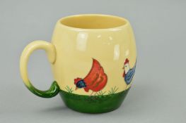 A MOORCORFT POTTERY MUG, chicken run pattern, impressed marks and painted 2014 to base,