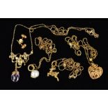 FIVE ITEMS OF GOLD PLATED BLOSSOM COPENHAGEN DANISH JEWELLERY to include a cultured pearl pendant, a
