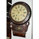 A VICTORIAN ROSEWOOD DROP DIAL WALL CLOCK, with an eight day movement (sd)