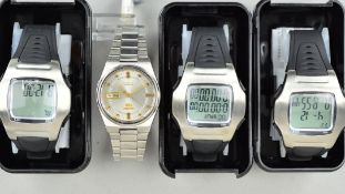 A SEIKO WATCH AND THREE REFEREE WATCHES, the gentleman's stainless steel, a Seiko automatic day date