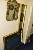 A LARGE GILT FRAMED RECTANGULAR BEVELLED EDGE WALL MIRROR and three other wall mirrors (4)
