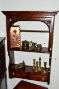 AN OLD CHARM OAK HANGING PLATE RACK with two drawers