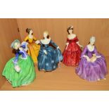 FIVE ROYAL DOULTON FIGURES, 'Fragrance' HN2334, 'Autumn Breezes' HN1913, 'Charlotte' HN2421, '