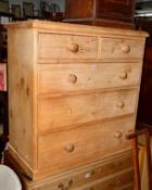 A VICTORIAN PINE CHEST OF TWO SHORT AND THREE LONG DRAWERS (losses)