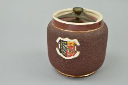 A MACINTYRE TOBACCO JAR, with 'Exeter' crest, approximate height 11.5cm