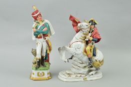 TWO CAPODIMONTE NAPOLEONIC FIGURES, to include Napoleon on horseback, height 29cm (2)