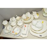 SHELLEY DAINTY TEAWARES, white with gilt handles, to include cake plate, milk jug, sugar bowl, six