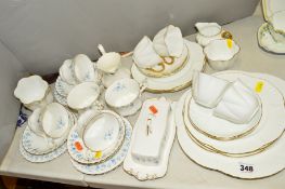 SHELLEY DAINTY TEAWARES, white with gilt handles, to include cake plate, milk jug, sugar bowl, six