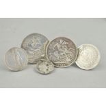 FIVE COINS to include three Victorian widow head coins for 1888, 1889 and 1900, an Edward VII 1903