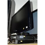 A SAMSUNG 32' LCD TV, a Samsung DVD player and Logik digibox (3) (two remotes)