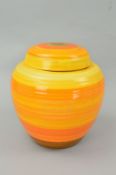 A LARGE SHELLEY GINGER JAR, Harmony ware in orange, yellow and browns, green backstamp,