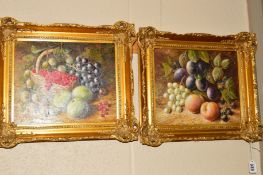 A WILSON (20TH CENTURY), a pair of oil on board still life paintings of fruit, signed bottom