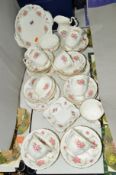 ROYAL ALBERT 'TRANQUILLITY' TEAWARES, comprising cake plate, milk jug, sugar bowl, cups, saucers,