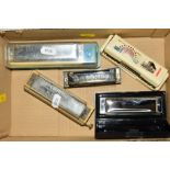 FIVE VARIOUS HARMONICAS, to include 'The Bandmaster DeLuxe Chromatic', Hohner 'Big River Harp', '