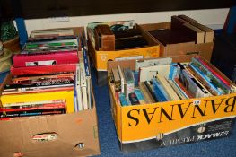 FIVE BOXES OF BOOKS PLUS LOOSE to include a box of Aviation, two boxes of car related books, Popular