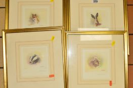 MANDY SHEPHERD (BRITISH 1960), four limited edition prints 451/850 of a badger, fox, hare and grey