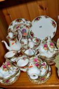 ROYAL ALBERT 'OLD COUNTRY ROSES' TEAWARES AND PLATES, to include teapot, cups, saucers, teapot lids,