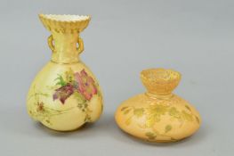 A ROYAL WORCESTER BLUSH IVORY VASE, shape No 1663, florally decorated, approximate height 13cm
