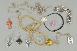 TEN ITEMS OF SILVER AND WHITE METAL JEWELLERY to include two pendant necklaces, a pair of earring